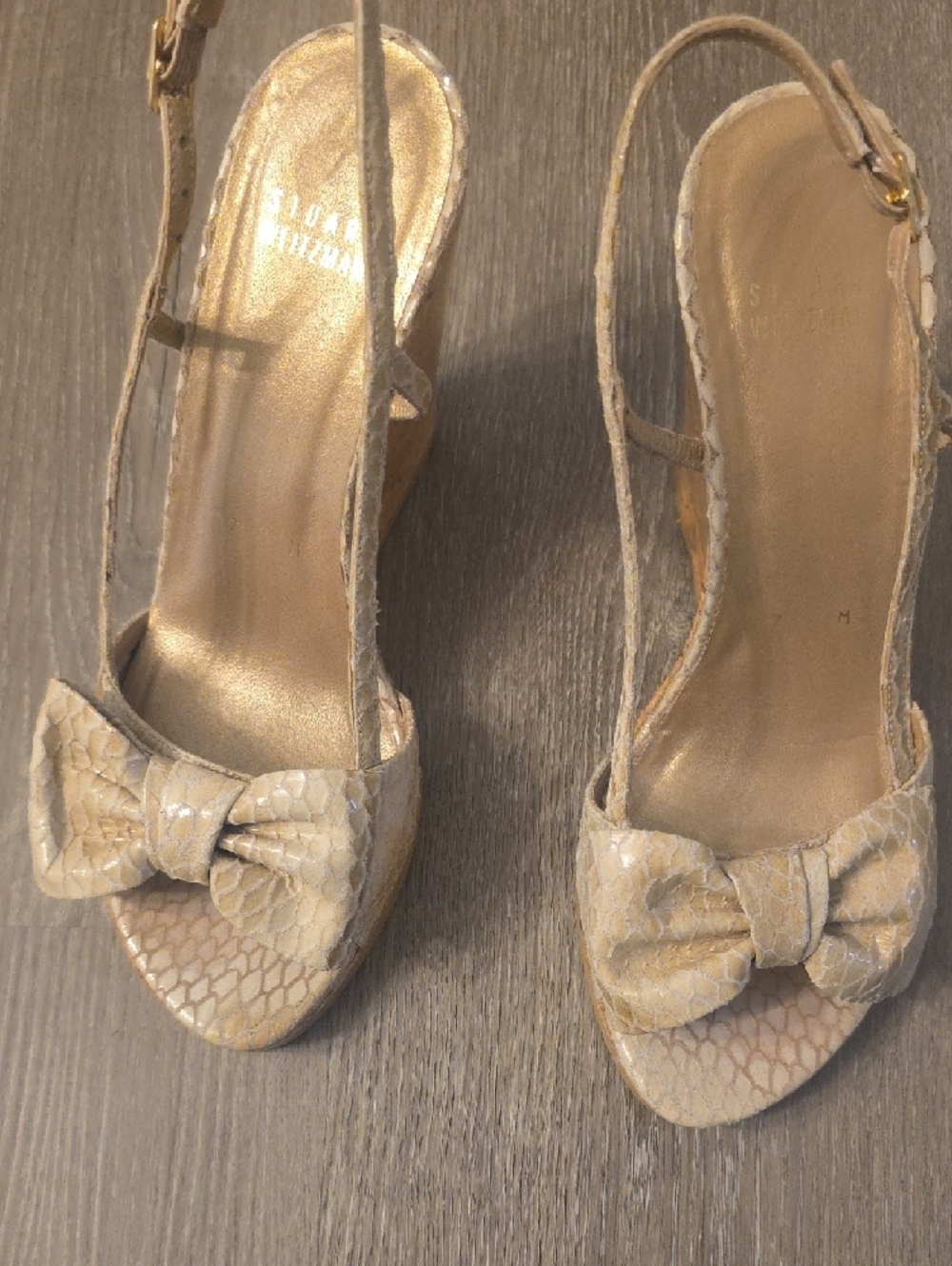 Stuart Weitzman Metallic Gold Braided Strap Sandals